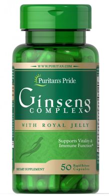 Комплекс женьшеню з маточним молочком, Ginseng Complex with Royal Jelly, Puritan's Pride, 1000 мг, 50 капсул