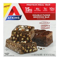 Atkins, Protein Meal Bar, шоколадный батончик с двойной помадкой, 5 батончиков, 1,69 унции (48 г) каждый купить в Киеве и Украине