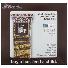 Арахисовое масло с темным шоколадом и морской солью, This Bar Saves Lives, LLC, 12 батончиков, 1,4 унции (40 г) купить в Киеве и Украине