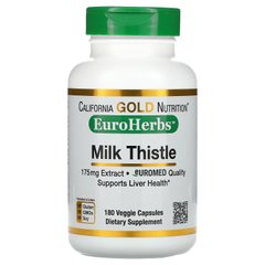 Екстракт розторопші 80% силімарину California Gold Nutrition (Milk Thistle Extract EuroHerbs European Quality) 180 вегетаріанських капсул