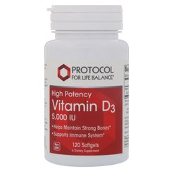 Вітамін D3, висока ефективність, Protocol for Life Balance, 5000 МО, 120 капсул