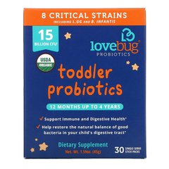 LoveBug Probiotics, пробіотики для дітей віком від 12 місяців до 4 років, 15 млрд КУО, 30 порцій в індивідуальній упаковці