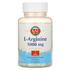 L-аргинин, L-Arginine, KAL, 1000 мг, 60 таблеток купить в Киеве и Украине