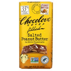 Молочний шоколад з арахісовим маслом, 33% какао, Salted Peanut Butter in Milk Chocolate, 33% Cocoa, Chocolove, 90 г