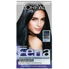 Фарба Feria для багатогранного мерехтливого кольору волосся, відтінок M31 холодний м'який чорний, L'Oreal, на 1 застосування