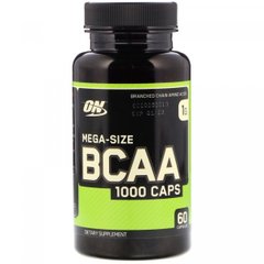 Амінокислотний комплекс, спортивне харчування, BCAA 1000, велика упаковка, 1 г, Optimum Nutrition, 60 капсул