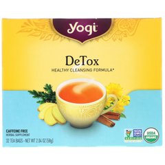 Детокс, без кофеїну, Yogi Tea, 32 чайних пакетика по 2,04 унц (58 г)