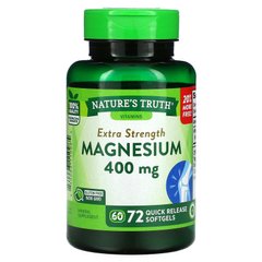Nature's Truth, Магній особливої ​​сили, 400 мг, 72 м'які капсули швидкого вивільнення