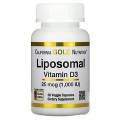 Вітамін Д3 ліпосомальний California Gold Nutrition (Liposomal Vitamin D3) 25 мкг 1000 МО 60 рослинних капсул