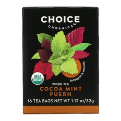 Choice Organic Teas, Puerh Tea, какао-мятный пуэр, 16 чайных пакетиков, 1,12 унции (32 г) купить в Киеве и Украине