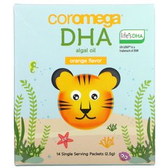 Coromega, Олія водоростей DHA, апельсин, 14 порційних пакетиків, по 2,5 г кожен
