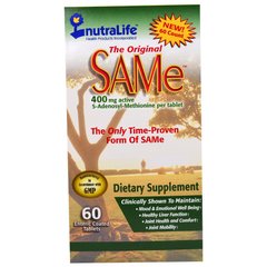 "Оригинальный SAMe" (S-аденозилметионин), NutraLife, 400 мг, 60 покрытых оболочкой кишечнорастворимых овальных таблеток купить в Киеве и Украине