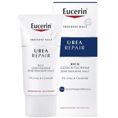 Нічний крем для обличчя, UreaRepair Rich Replenishing 5% Urea,Ceramides, Eucerin, 50 мл
