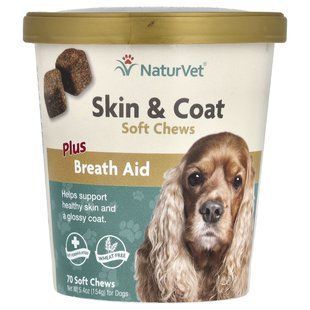 NaturVet, Skin & Coat Soft Chews, Plus Breath Aid, For Dogs, 70 Soft Chews, 5.4 oz (154 g) купить в Киеве и Украине