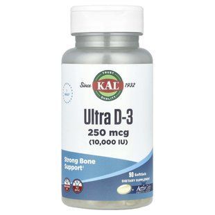KAL, Ultra D-3, 250 mcg (10000 IU), 90 softgels