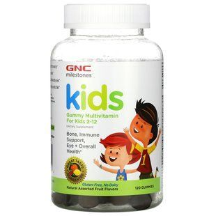 GNC, Milestones, chewy multivitamins for children 2&ndash;12 years, assortment of natural fruits, 120 chewy candies