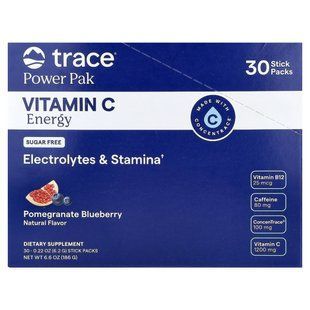 Витамин C для энергии Trace (Power Pak Vitamin C Energy) 30 пакетиков по 6.2 г гранат и голубика купить в Киеве и Украине