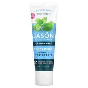Jason Natural, Powersmile, зубна паста для свіжого дихання, без фториду, м&rsquo;ята, 119 г (4,2 унції)