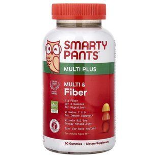 SmartyPants, Multi Plus, мультивитамины и клетчатка, жевательные таблетки, со вкусом клубники, апельсина и лимона, 90 жевательных таблеток купить в Киеве и Украине