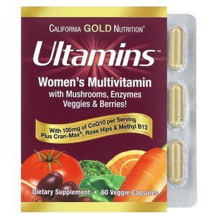 California Gold Nutrition, Ultamins Women's Multivitamin with CoQ10, Mushrooms, Enzymes, Veggies & Berries, 60 Veggie Capsules купить в Киеве и Украине