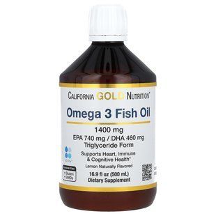 California Gold Nutrition, риб&rsquo;ячий жир з омега-3, норвезький тригліцерид, натуральний лимон, 500&nbsp;мл (16,9&nbsp;рідк.&nbsp;унції)