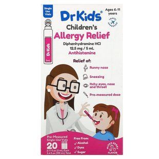DrKids, Children's Allergy Relief, Ages 6-11 Years, Mixed Berry, 20 Single-Use Vials, 0.17 fl oz (5 ml ) Each купить в Киеве и Украине