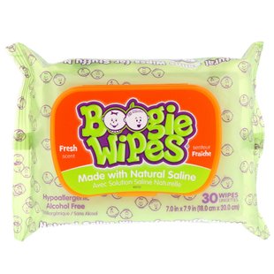 Салфетки с натуральной солью для текущего носа, свежий запах, Boogie Wipes, 30 салфеток купить в Киеве и Украине