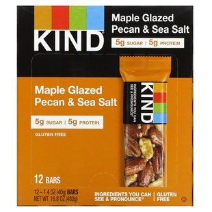 Батончики с пеканами в кленовой глазури и морской солью KIND Bars (Maple Glazed Pecan & Sea Salt Nuts & Spices) 12 бат. купить в Киеве и Украине