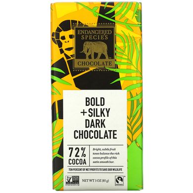 Черный шоколад натуральный Endangered Species Chocolate (Dark Chocolate) 85 г купить в Киеве и Украине