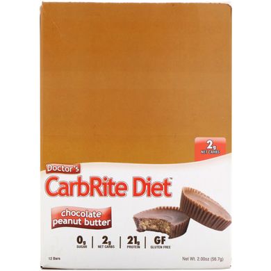 Дієтичні батончики шоколад арахісове масло Universal Nutrition (CarbRite Diet Bar) 12 шт по 56.7 г