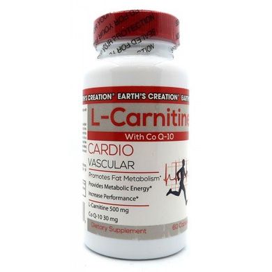 Карнітин та коензим Q10 Earth`s Creation (L-Carnitine + Co-Q10) 500 мг/30 мг 60 капсул