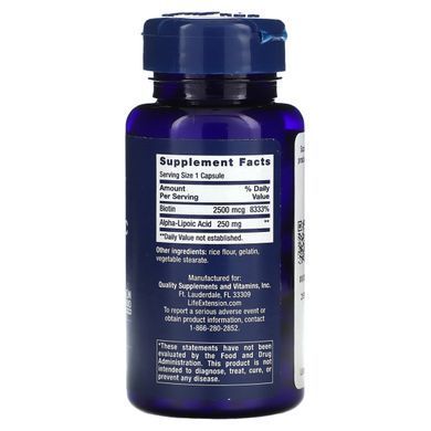 Альфа-липоевая кислота с биотином Life Extension (Alpha-Lipoic Acid with Biotin) 60 капсул купить в Киеве и Украине