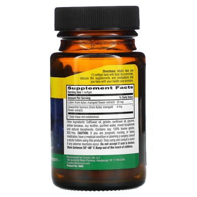 Лютеїн з зеаксантином Country Life (Lutein with Zeaxanthin) 20 мг / 4 мг 60 капсул