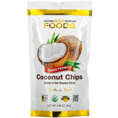 Кокосові чіпси підсолоджені California Gold Nutrition (Coconut Chips Sweetened) 84 г