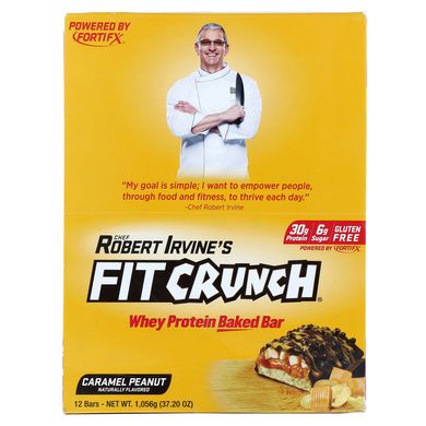 Протеїнові батончики, Whey Protein Baked Bar, карамельний арахіс, Robert Irvine's Fit Crunch, 12 батончиків, 3,10 унції 88 г кожен