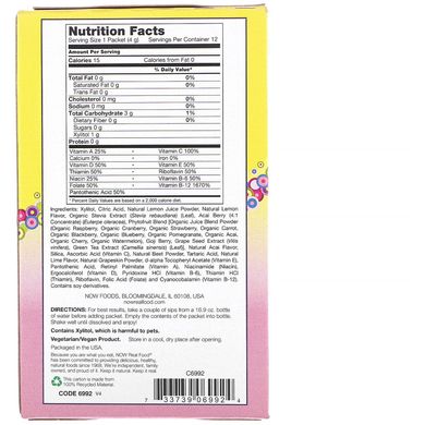 Розчинні пакетики без цукру зі смаком асаї та лимонника Now Foods (Slender Sticks) 12 пакетів по 4 г
