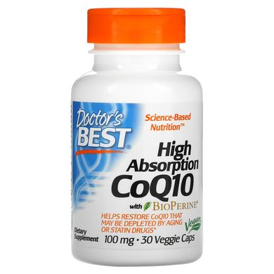 Коензим Q10 високої абсорбації Doctor's Best (High Absorption CoQ10 100mg w/ Bioperine) 100 мг 30 гелевих капсул
