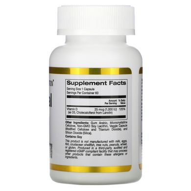 Витамин Д3 липосомальный California Gold Nutrition (Liposomal Vitamin D3) 25 мкг 1000 МЕ 60 растительных капсул купить в Киеве и Украине