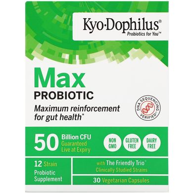 Пробиотик максимального действия, Kyo-Dophilus, , Kyolic, 50 млрд КОЕ, 30 вегетарианских капсул купить в Киеве и Украине