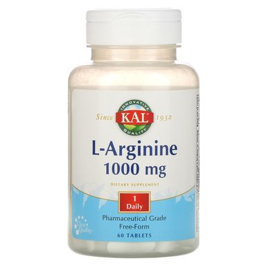 L-аргінін, L-Arginine, KAL, 1000 мг, 60 таблеток