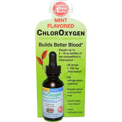 ChlorOxygen, концентрат хлорофілу, без спирту, аромат м'яти, Herbs Etc, 29,5 мл