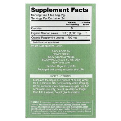 NOW Foods, give a tea&reg;, Organic Senna Mint, Caffeine Free, 24 Tea Bags, 1.7 oz (48 g)