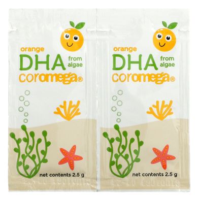 Coromega, Масло водорослей DHA, апельсин, 14 порционных пакетиков, по 2,5 г каждый купить в Киеве и Украине