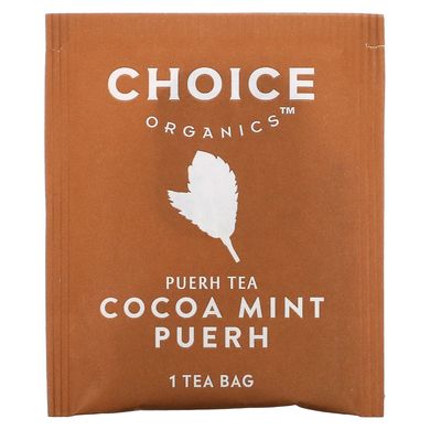 Choice Organic Teas, Puerh Tea, какао-м'ятний пуер, 16 чайних пакетиків, 1,12 унції (32 г)