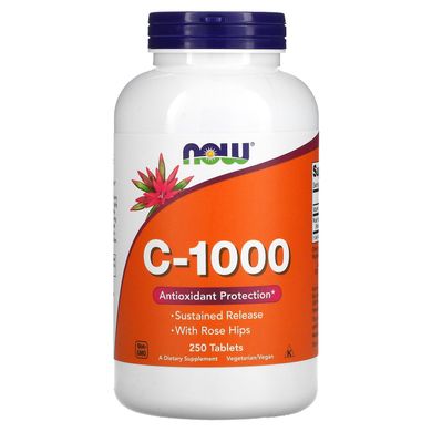 Вітамін C з шипшиною Now Foods (Vitamin C With Rose Hips) 1000 мг 250 таблеток