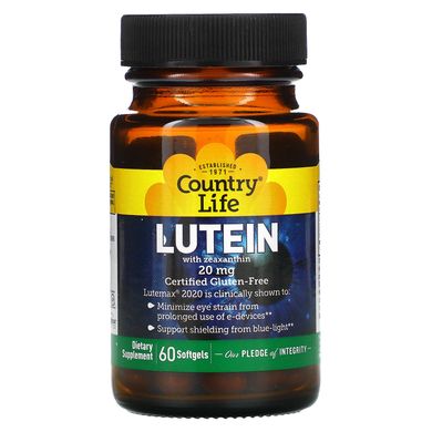 Лютеїн з зеаксантином Country Life (Lutein with Zeaxanthin) 20 мг / 4 мг 60 капсул