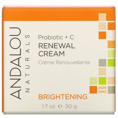 Відновлювальний крем, пробіотик + вітамін C, що поліпшує колір обличчя, Andalou Naturals, 1,7 рідкої унції (50 мл)