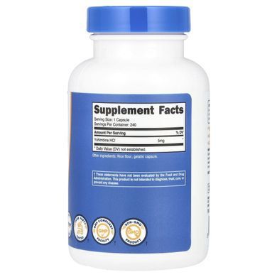 Йохімбін HCL афродизіак Nutricost (Yohimbine HCL) 5 мг 120 капсул