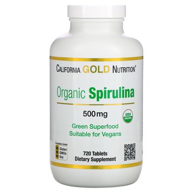 Органічна спіруліна California Gold Nutrition (Organic Spirulina USDA Organic) 500 мг 720 таблеток