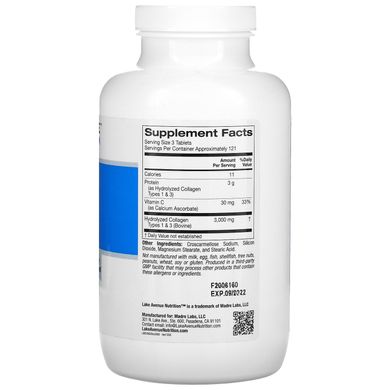Гідролізований колаген типу 1 і 3, Lake Avenue Nutrition, 1000 мг, 365 таблеток